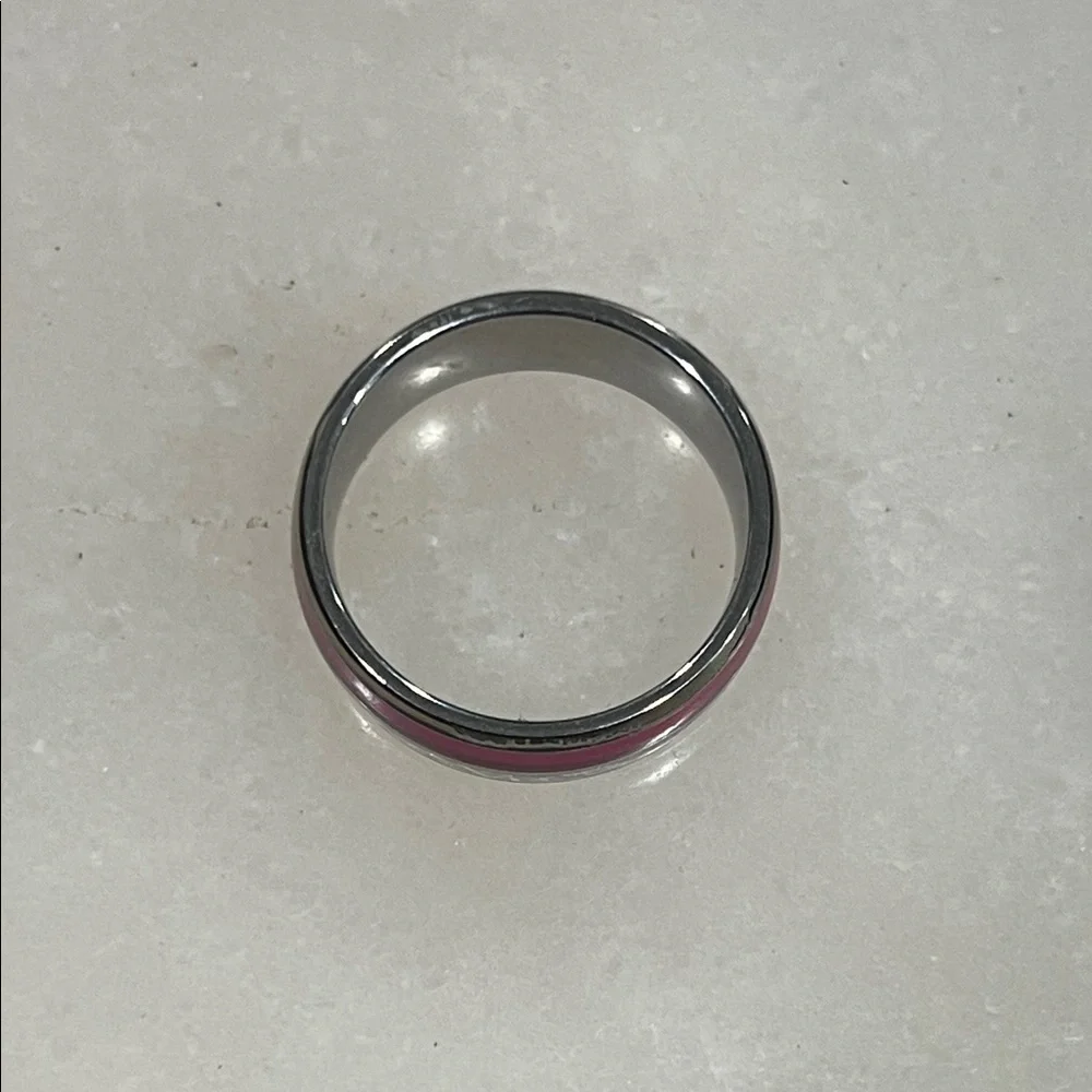 Silver and Pink Stainless Steel 8mm Ring